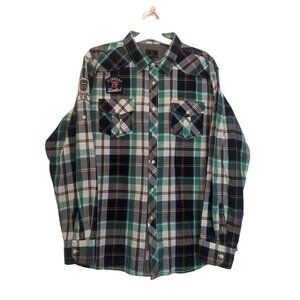 Swiss Cross Men's Green Black Plaid Limited Button Up Long Sleeve Shirt Size XXL
